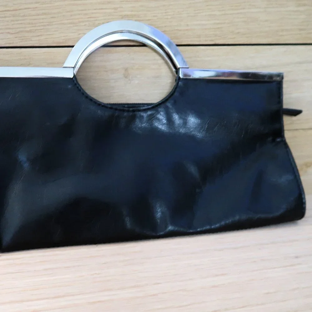 Candie's Black Boho Clutch Wallet Purse Silver Hardware Red Liner Vintage